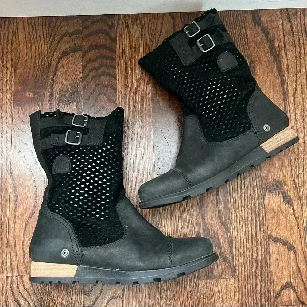 Sorel Major Pull On Boots Black Suede Leather Women’s Size 7.5 NL2167-010